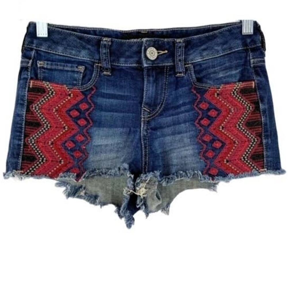 EXPRESS JEANS Boho Embroidered Cut Off Denim Bohemian Shorts ~ Women's 6